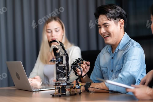 Preview: Young students researching inventions with modern technology
