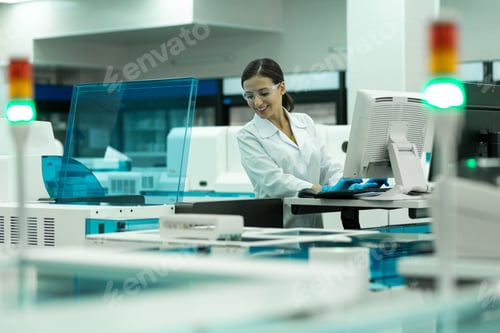Preview: Cheerful medical worker testing new computer program
