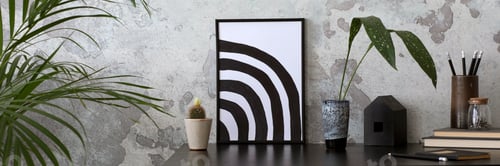 Preview: Minimalist composition of concrete interior home office with mock up poster frame