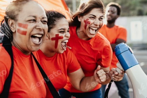 Preview: Football fans having fun cheering their favorite team - Soccer sport entertainment concept