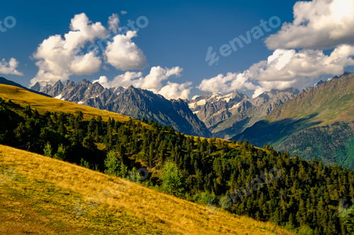 Preview: Beautiful mountain landscape in Kazbegi national park, Caucasus, Country of Georgia