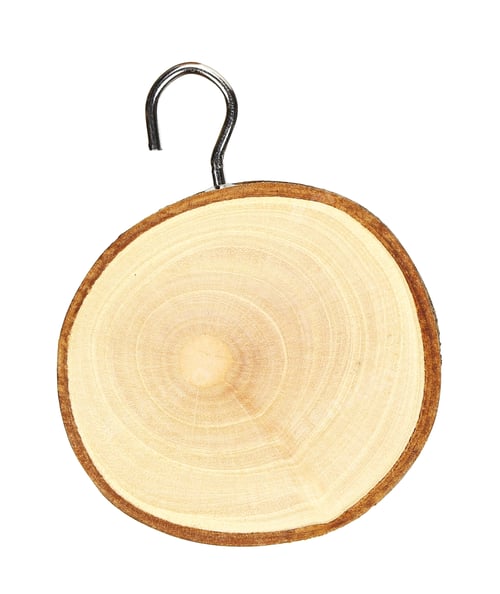 Preview: Wooden Slice with Metal Hanger on White
