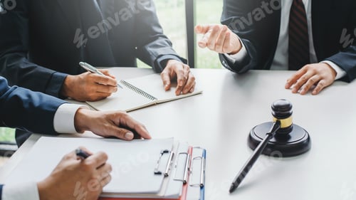 Preview: Lawyer working about legal legislation in courtroom to help their customer.