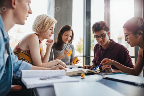 Preview: Diverse group of students studying at library