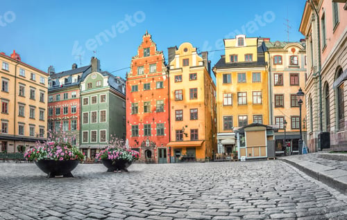Preview: Colorful houses on Stortorget square in Stockholm