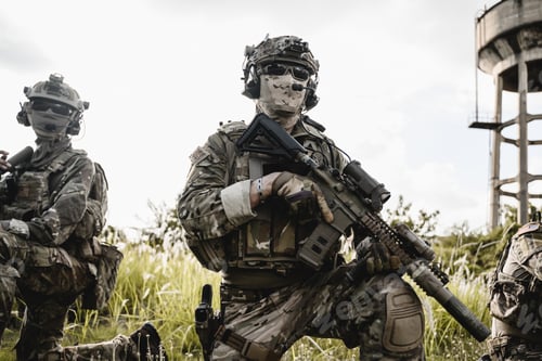 Preview: Military Soldiers in Camouflage Gear with Rifles