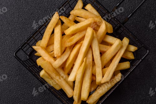 Preview: French fries are salty, crispy, and fried in oil, unhealthy takeaway food. French fries