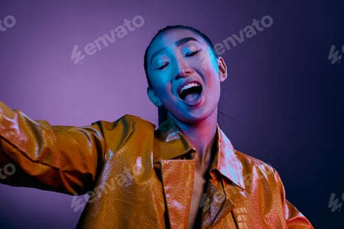 Preview: Beauty woman colorful fashion disco light