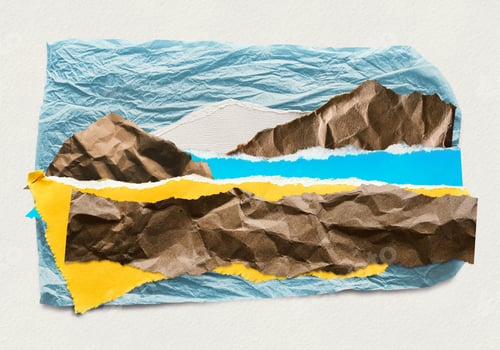 Preview: Mixed media styled artwork with mountained seascape