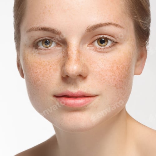 Preview: Young beautiful freckles woman face portrait with healthy skin