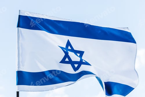 Preview: national flag of israel with star of david against sky