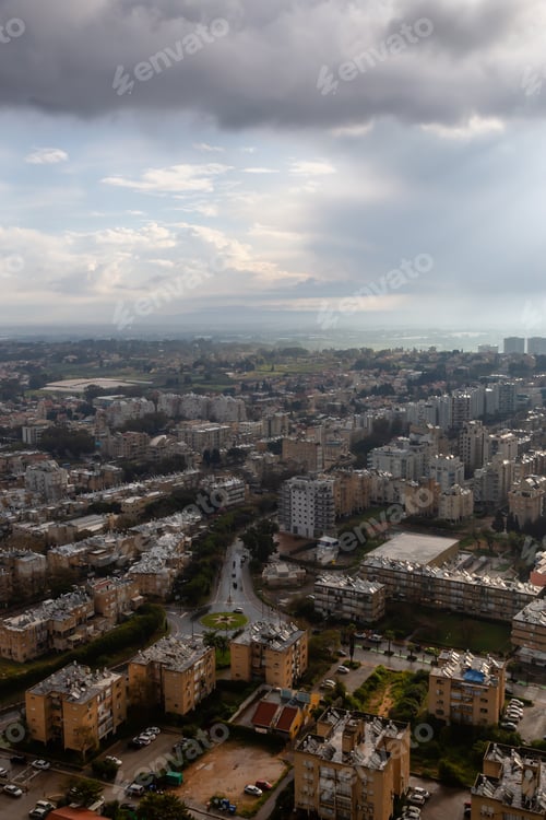 Preview: Aerial view of a residential neighborhood in a city. Netanya, Israel