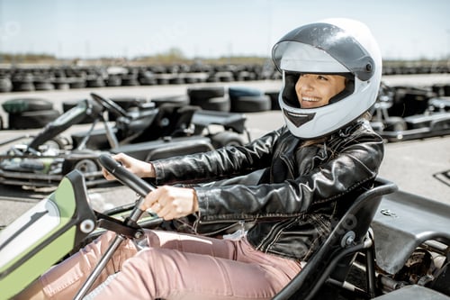 Preview: Woman driving kart on the track