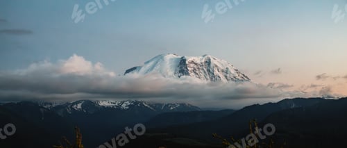 Preview: American Mountain Nature Landscape Covered in Snow. Colorful Sunset