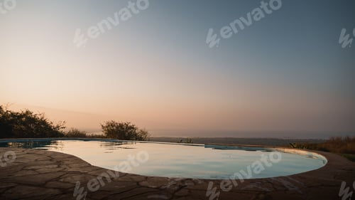 Preview: Infinity pool overlooking scenic african landscape at sunset in tanzania