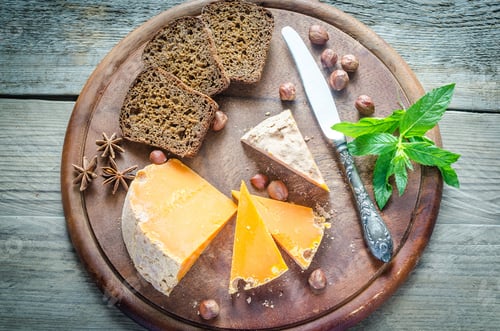 Preview: Artisan Cheese, Bread, and Hazelnut Still Life