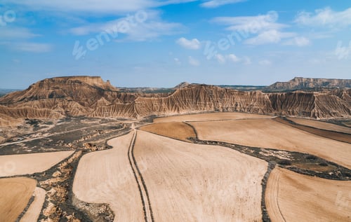 Preview: Aerial view of Bardenas Reales desert in southeast Navarre, Spain