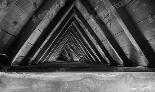 Preview: Grayscale shot of a wooden roof truss, Germany