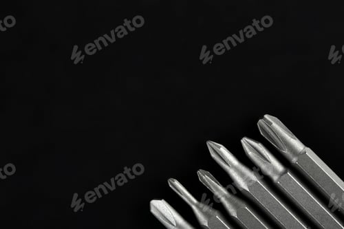 Preview: Set Of Bits For Screwdriver. Metal Bits For Screwdriver. Tool Set For Household Use. Nozzles And