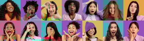 Preview: Expressive Young Adults Showing Facial Emotions On Colorful Background