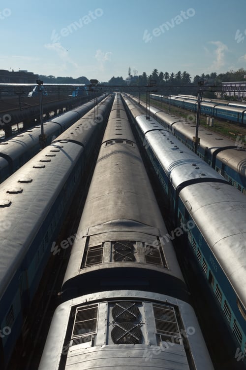 Preview: Trains at train station. Trivandrum, Kerala, India