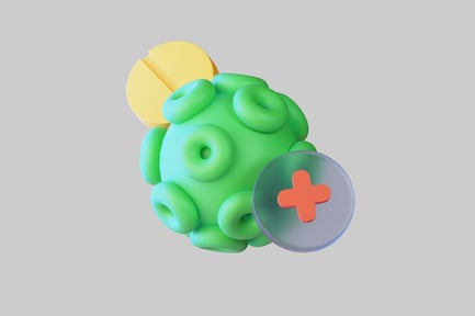 Preview: Cartoonish virus with medicine icon