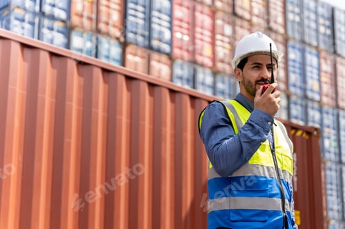 Preview: male engineers in a container shipping company