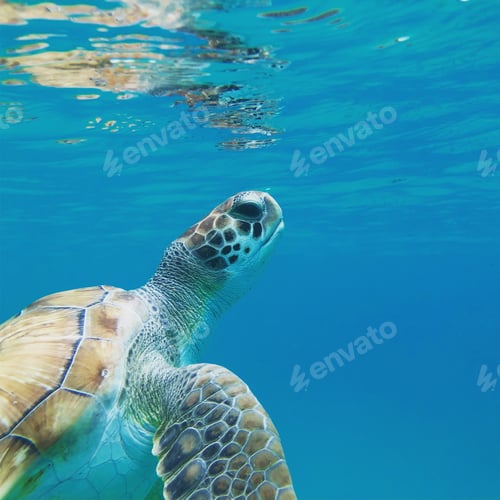Preview: Sea turtle swimming in clear blue water