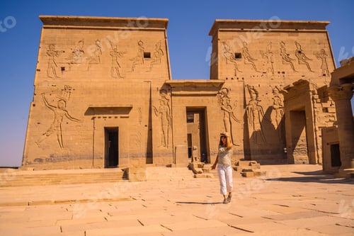 Preview: A Young Tourist Visiting The Temple Of Philae, A Greco-Roman Construction Seen From The Nile River