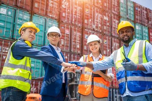 Preview: Teamwork and determination to succeed import and export logistics Container.