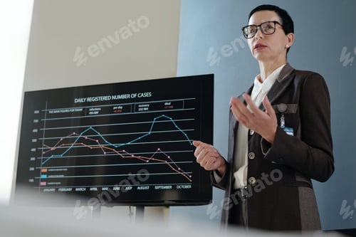Preview: Businesswoman Leading Business Meeting Giving Presentation Speaking to Audience