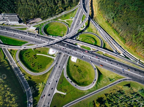 Preview: Aerial view of a massive highway road intersection in Moscow city, Russia