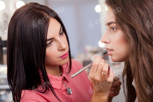 Preview: Beauty Woman Face. Make-up artist work in her studio