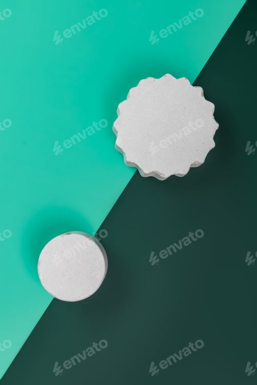 Preview: abstract green background with concrete round geometric figures