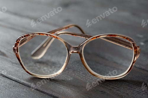 Preview: Vintage glasses placed on wooden surface in a well-lit room showing detailed design