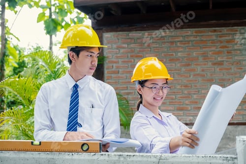 Preview: Engineer contractor team meeting work safety plan industry project and check design