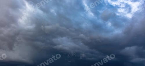 Preview: Cloud on blue sky background. White and grey color cloudscape, gloomy weather