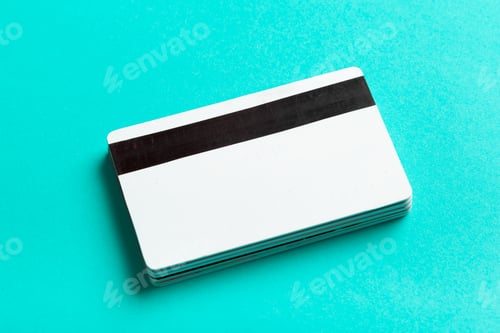 Preview: White cards with black strip on turquoise background
