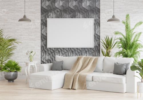 Preview: 3D Mockup photo frame in Modern interior of living room