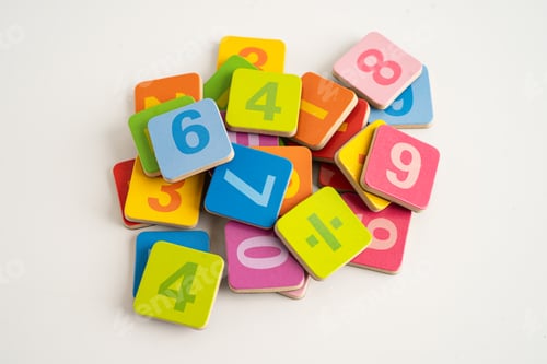 Preview: Math number colorful on white background, education study mathematics learning teach.