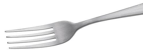Preview: Metal fork isolated on white background, top view