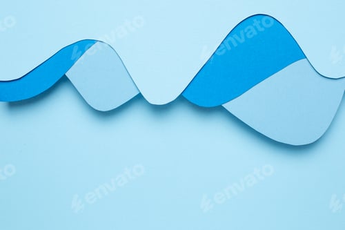 Preview: Abstract paper cut light sea blue waves art background, pastel colors with copyspace