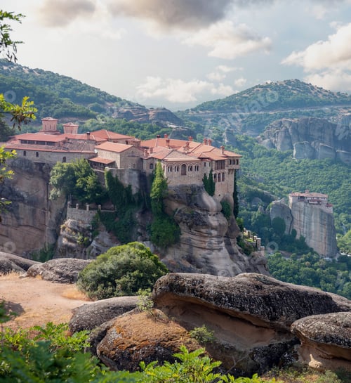 Preview: Meteora Greece. Varlaam Holy Monastery building on top of rock