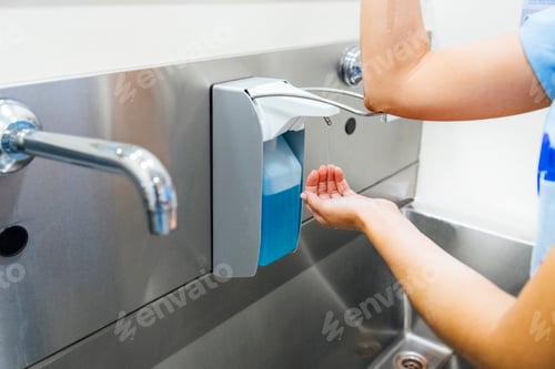 Preview: Doctor washing hands before operating. Hospital Concept.