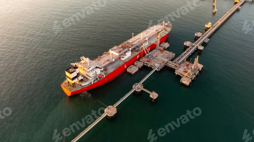 Preview: Aerial view oil and gas ship tanker vessel loading unloading in oil terminal station refinery