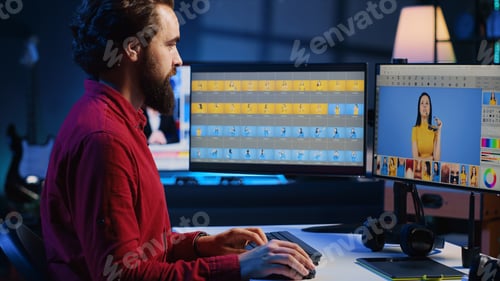 Preview: Photo editor retouching photographs, zooming in to find spots that need correcting
