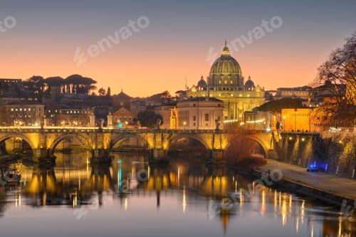 Preview: St. Peter's Basilica in Vatican City on the Tiber River through Rome, Italy