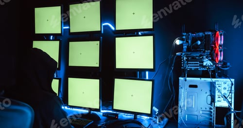 Preview: A male hacker is using a computer to hack data to demand ransom from victims.