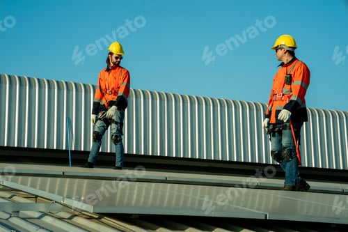 Preview: Engineer working setup Solar panel at the roof top. Engineer or worker work on solar panels or solar