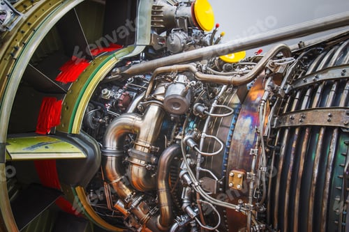 Preview: airplane engine side view close up, green filter applied